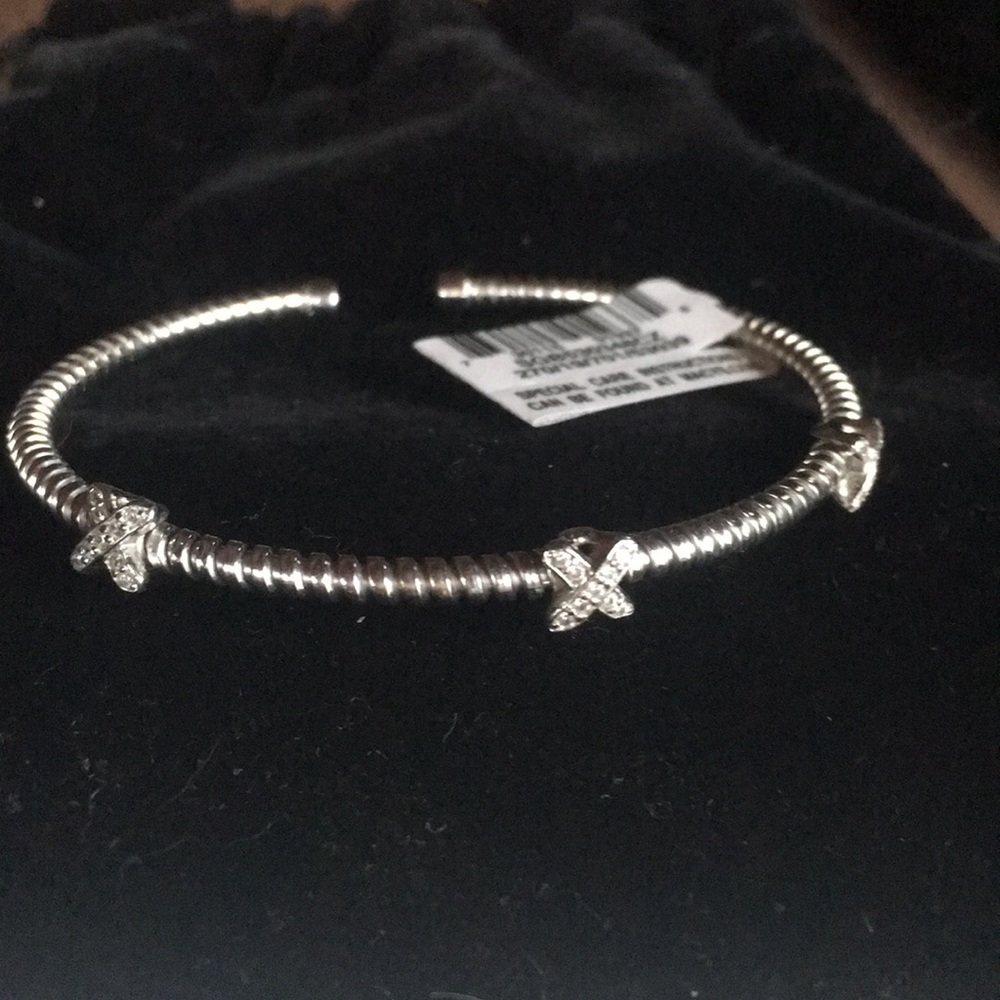 Sterling silver 3 diamond X’s bangle .25 CT CZ